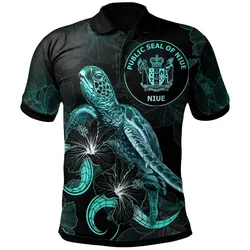 Niue Polynesian Polo Shirt - Turtle With Blooming Hibiscus Turquoise
