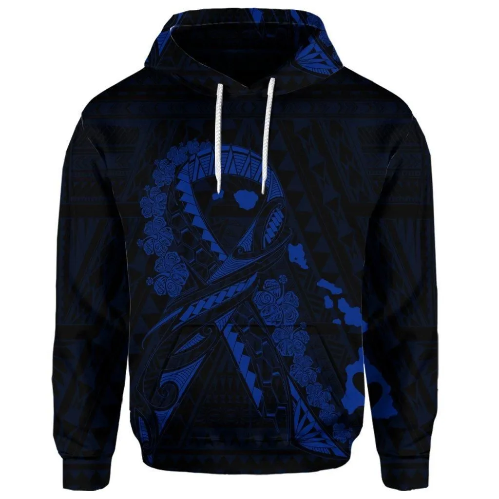 (Personalised) Hawaiian Map Heart Ribbon Cancer Hibiscus Blue Polynesian Hoodie - AH