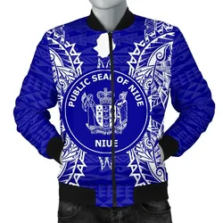 Niue Polynesian Mens Bomber Jacket Map Blue