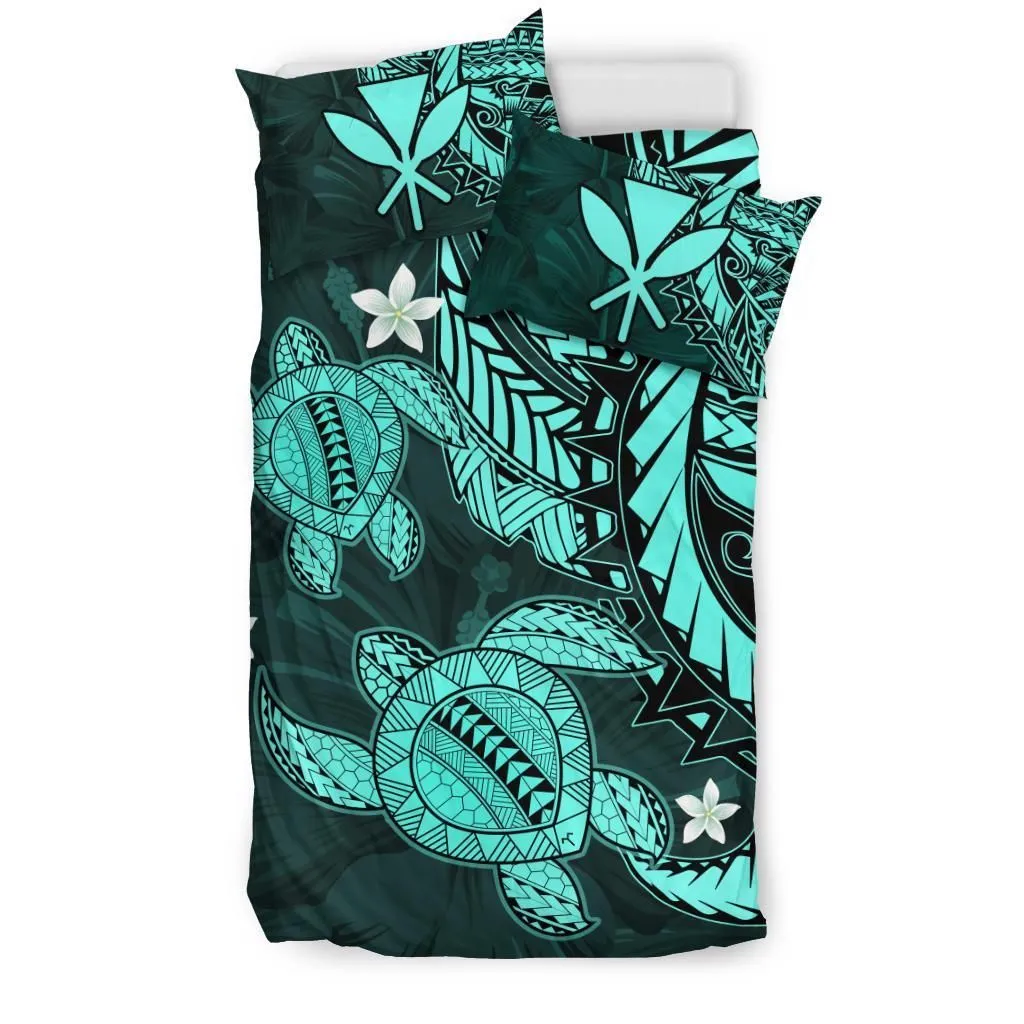 Hawaii Bedding Set - Hawaii Polynesian Turtle Hibiscus Bedding Set - Turquoise