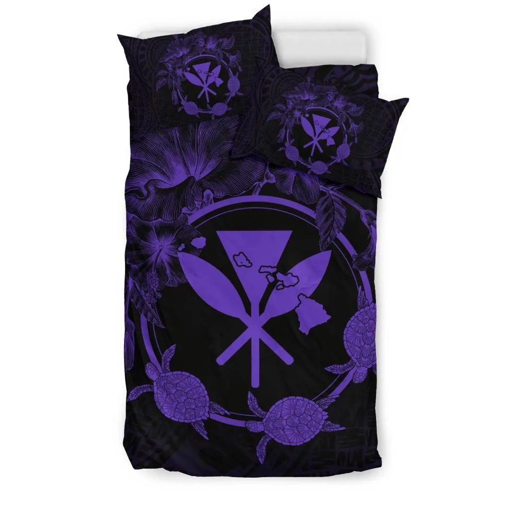 Hawaii Kanaka Turtle Hibiscus Polynesian Bedding Set - Anthea Style Purple - AH - J4