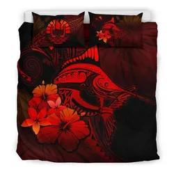 Tahiti Marlin And Hibiscus Bedding Set Bedroom Decor Red And Black
