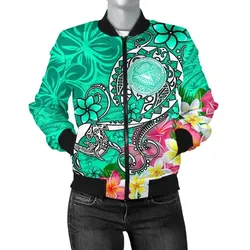 FamilyGater Jacket - Bomber Jacket American Samoa Polynesian - Turtle Plumeria (Turquoise) - BN18