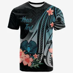 Papua New Guinea Personalised Custom T shirt - Turquoise Polynesian Hibiscus Pattern Style