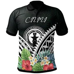 CNMI Polo Shirt - CNMI Coat of Arms & Polynesian Tropical Flowers White