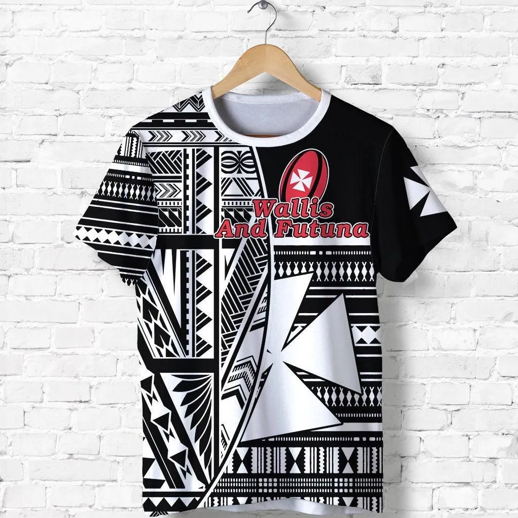 (Custom Personalised) Wallis and Futuna Rugby T shirt Polynesian Clever Black - Custom Text and Number