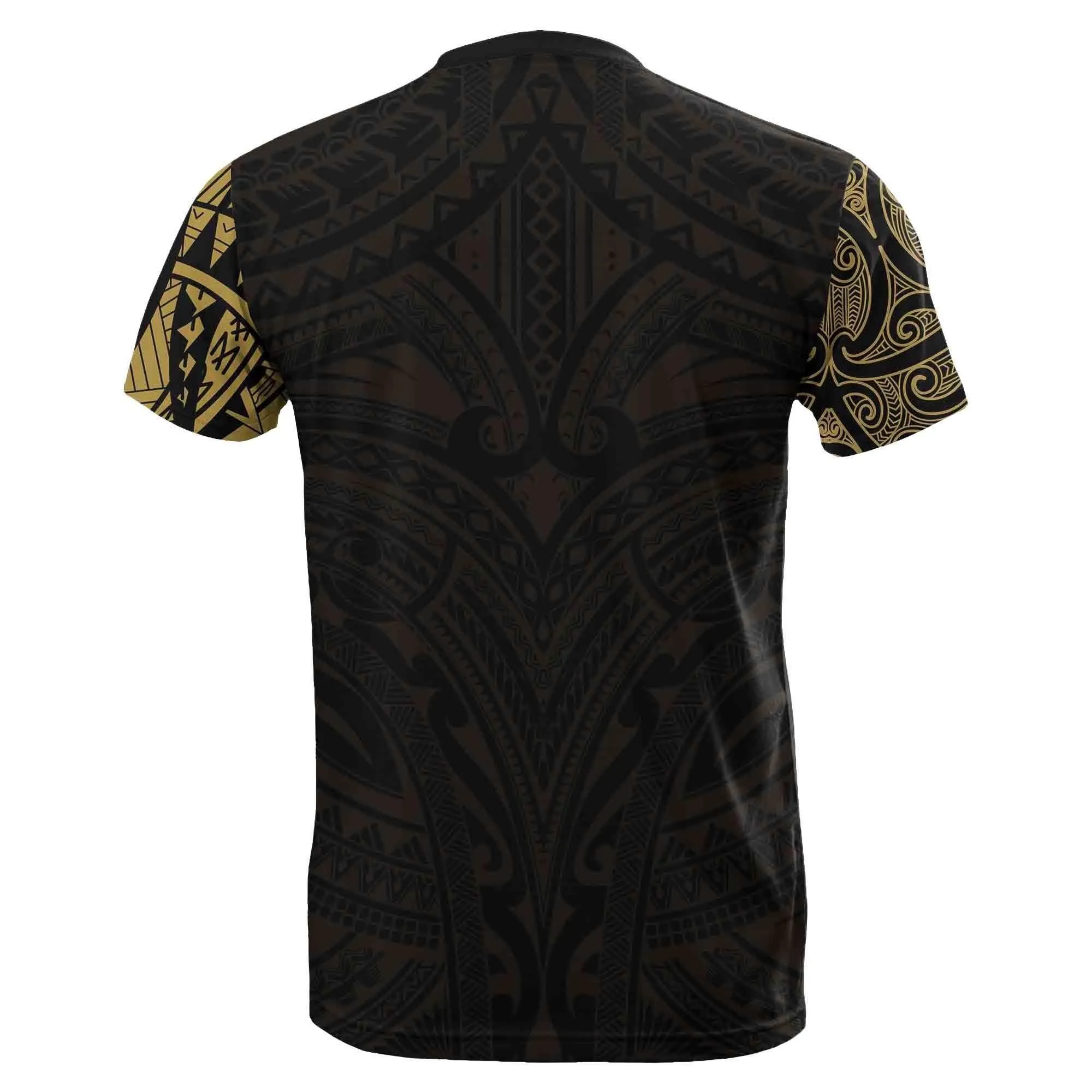 New Zealand T-Shirt, Maori Polynesian Tattoo Gold