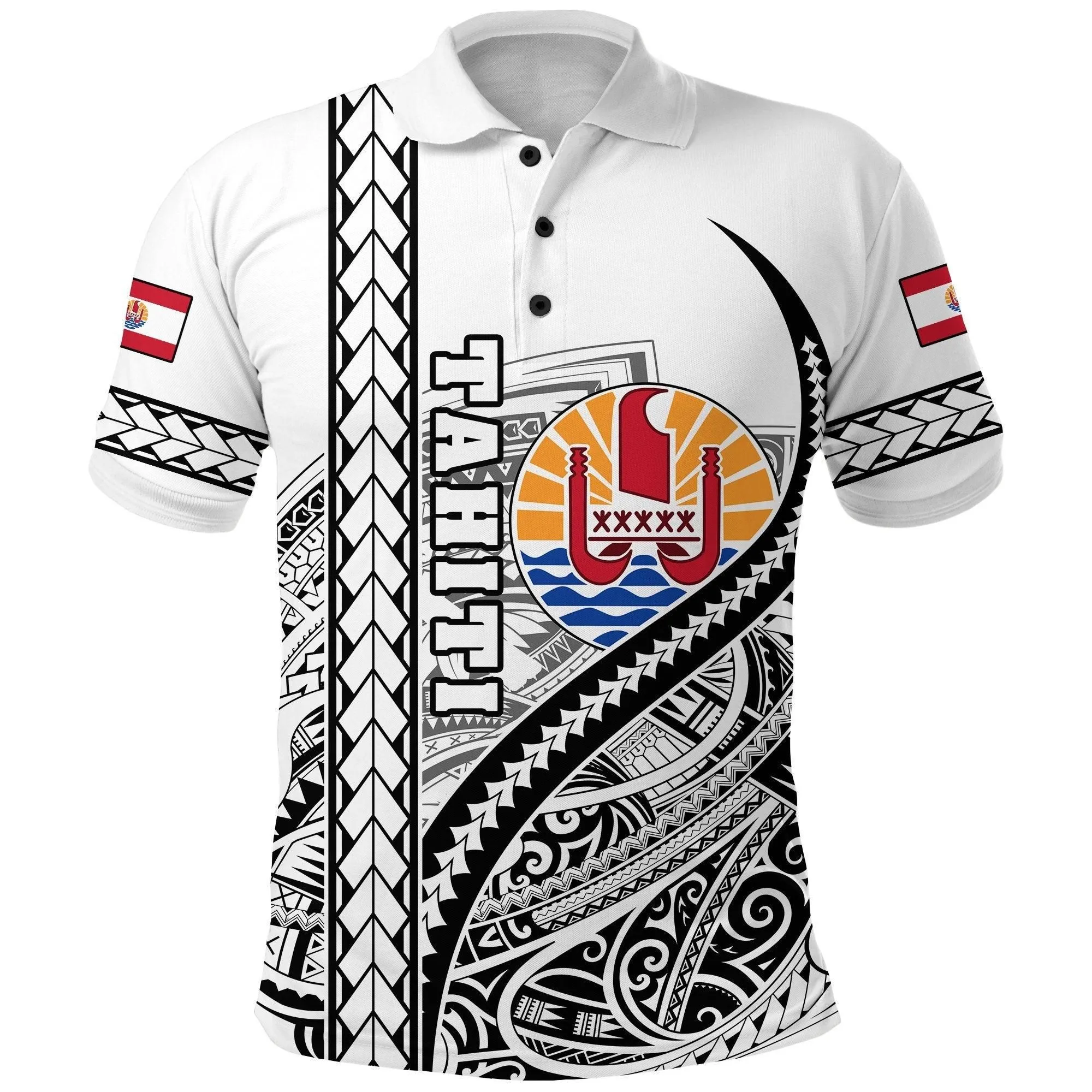 (Custom Personalised) Tahiti Rugby Polo Shirt Marvelous Version White - Custom Text and Number