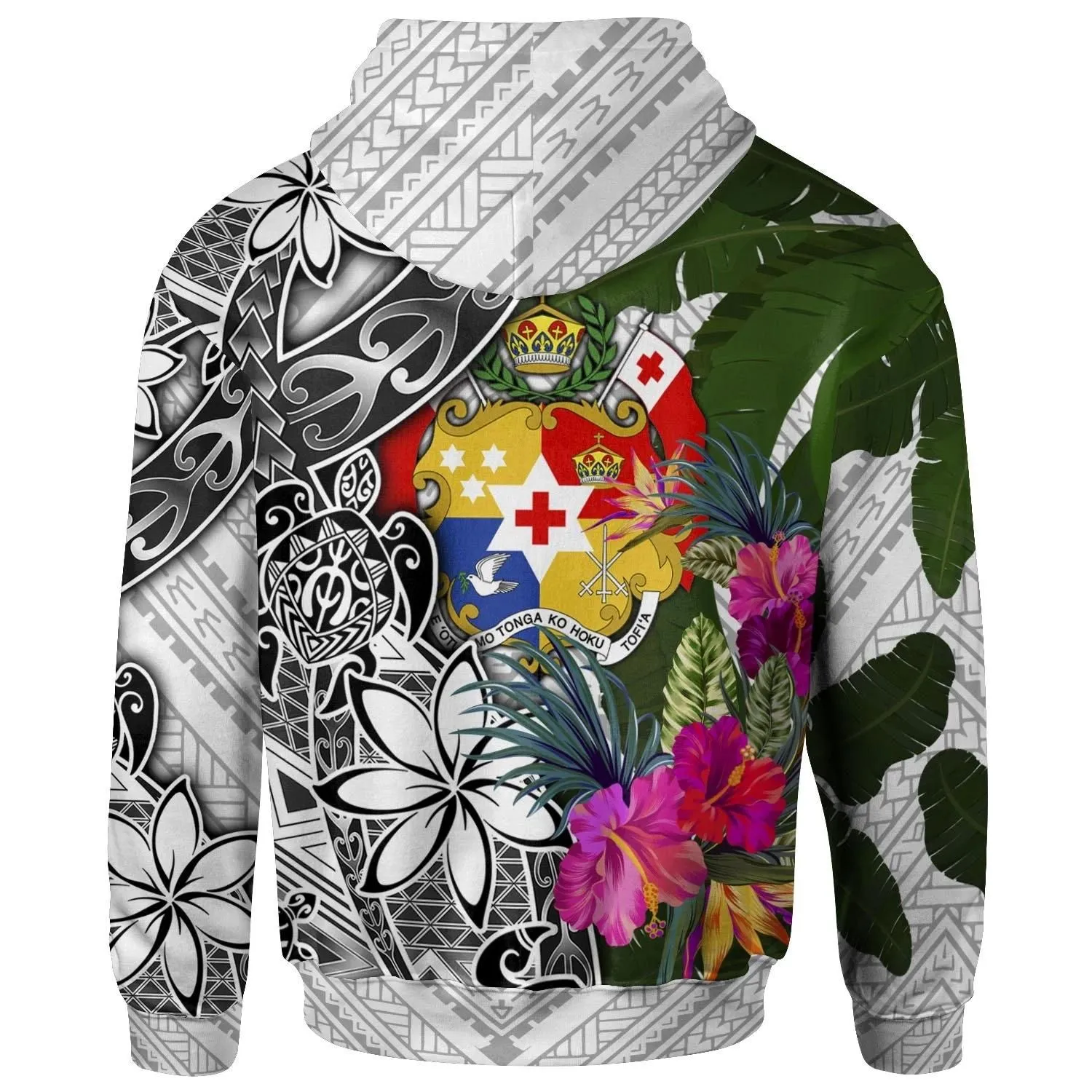 Alohawaii Clothing - Hoodie Tonga White - Turtle Plumeria Banana Leaf - BN11