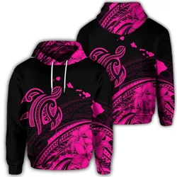 Hawaiian Turtle Polynesian Map Plumeria Hoodie Pink