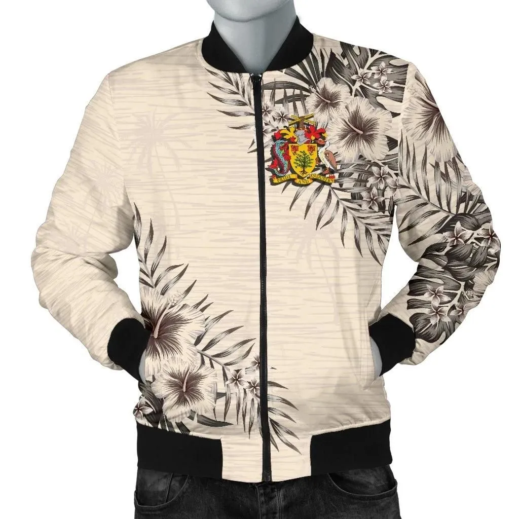 Barbados Men's Bomber Jacket - The Beige Hibiscus A7
