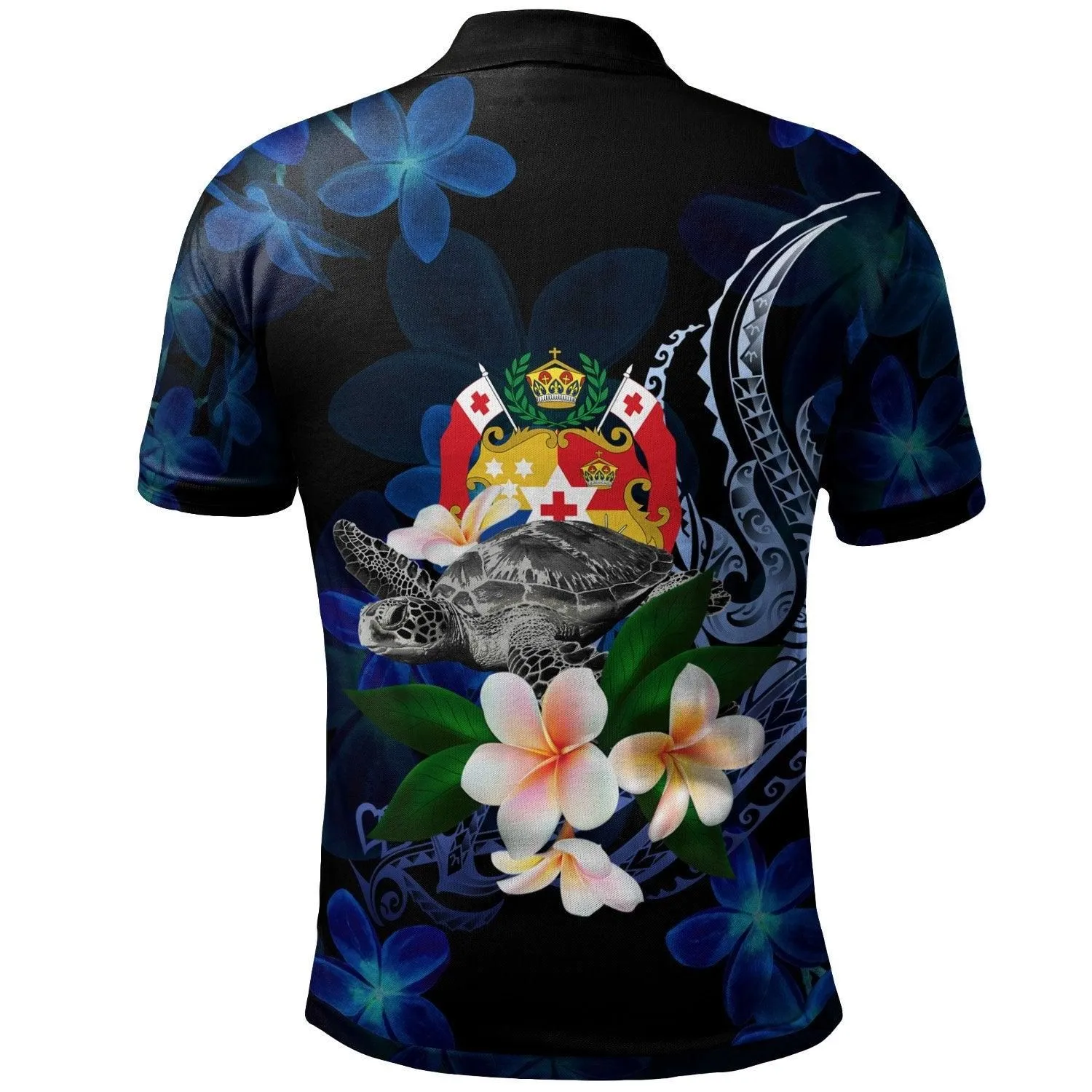 Tonga Polynesian Polo Shirt - Turtle With Plumeria Flowers