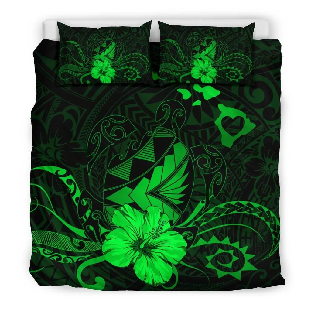 FamilyGater Bedding Set - Cover and Pillow Cases Hawaiian Map Heart Turtle Tattoo Hibiscus Polynesian - Green - AH J9