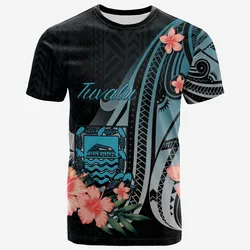 Tuvalu T shirt - Turquoise Polynesian Hibiscus Pattern Style