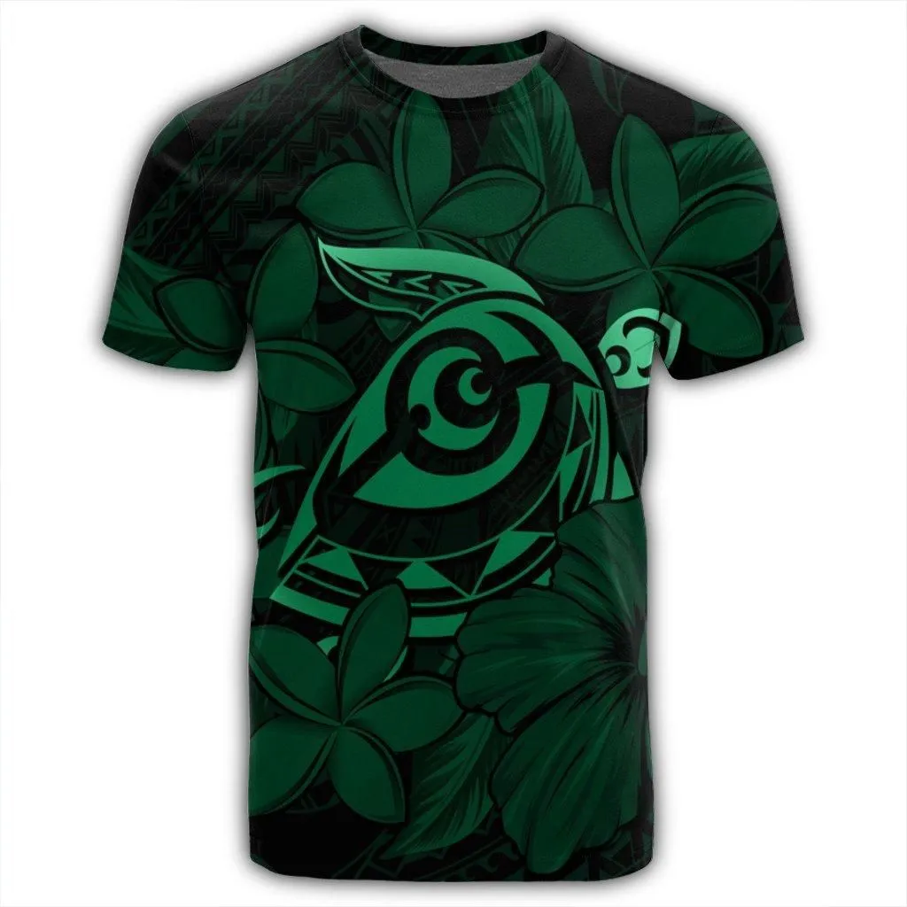 Hawaiian Turtle Hibiscus Plumeria Kanaka Polynesian T-Shirt Green - Soft Style - AH