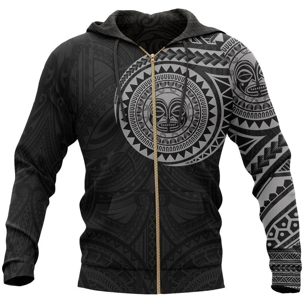 Polynesian Tiki Face™ Tattoo Style Hoodie Gray NVD1342