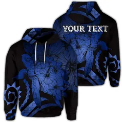(Personalised) Hawaiian - Hawaii Turtle Hibiscus Polynesian Vintage Hoodie - Blue - AH