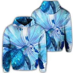 Alohawaii Hoodie - Hawaiian Map Hibiscus Flower Turtle Polynesian Hoodie Blue - AH - J4R