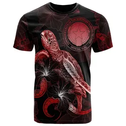 CNMI Polynesian T Shirt - Turtle With Blooming Hibiscus Red
