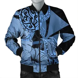 Alohawaii Jacket - Hawaii Turtle Bomber Jacket Polynesian Hibiscus Art Ver 2.0 Blue - AH - JR