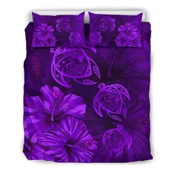 FamilyGater Home Set - Hawaiian Map Turtle Hibiscus Vintage Polynesian Bedding Set Purple - AH - J9