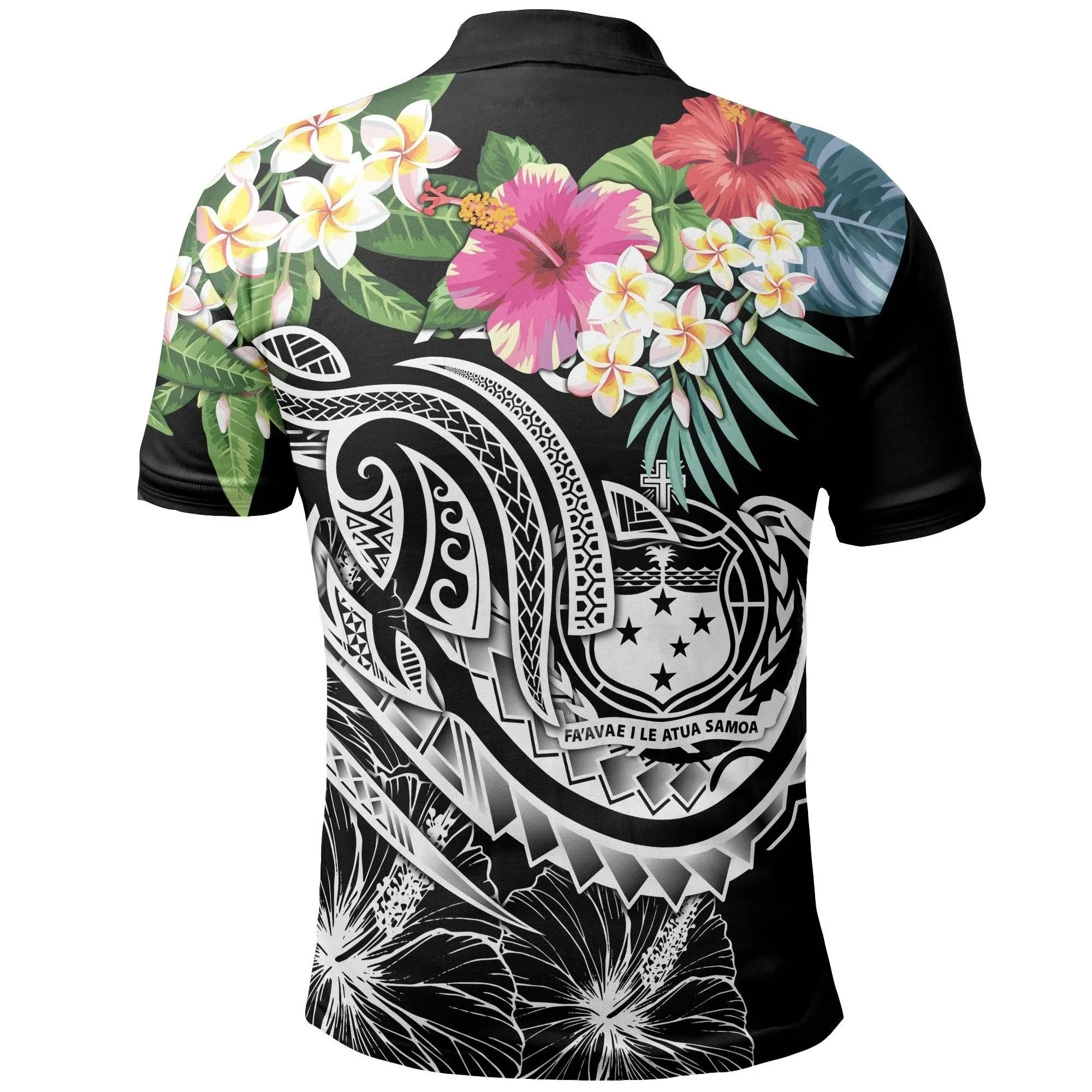 Polynesian Samoa Polo - Summer Plumeria (Black) - BN15