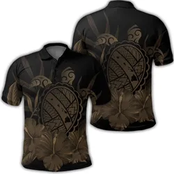 Hawaiian Map Turtle Hibiscus Polynesian Polo Shirt - Gold