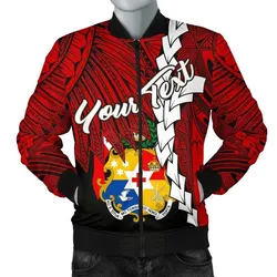 Tonga Polynesian Custom Personalised Mens Bomber Jacket - Tribal Wave Tattoo Flag Color