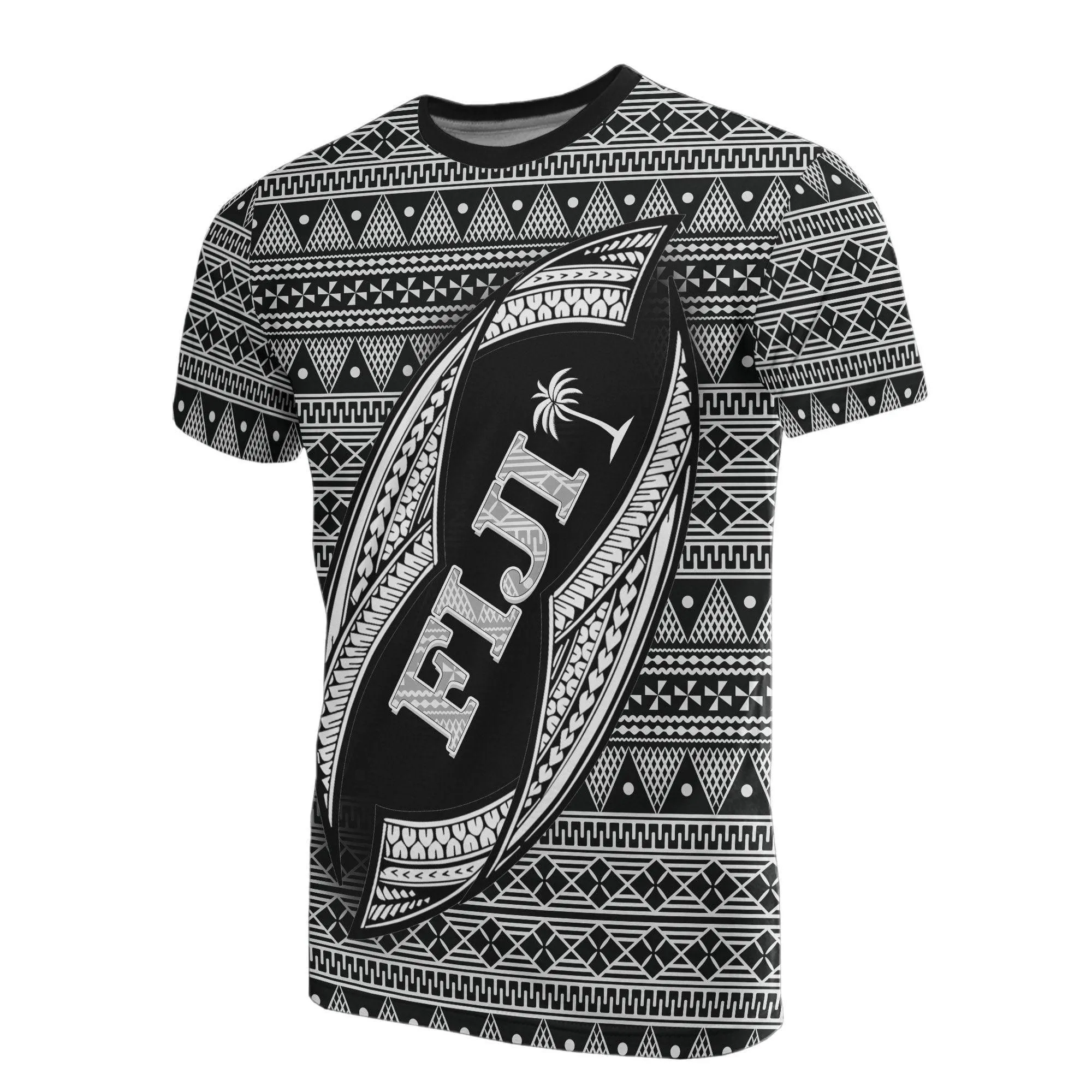 Fiji Polynesian T-Shirt - Tapa Pattern Rugby Ball