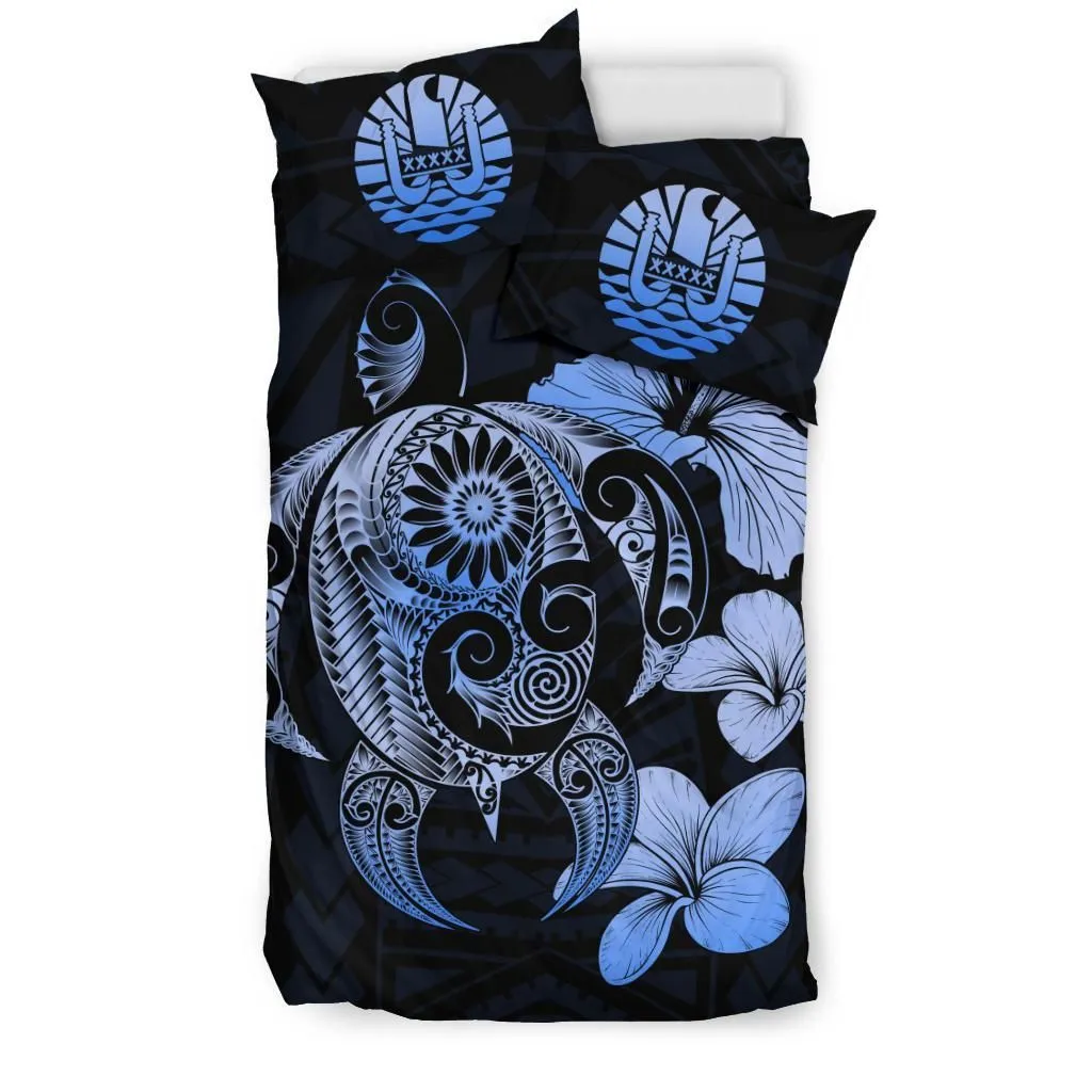 FamilyGater Bedding Set - Cover and Pillow Cases Tahiti Hibiscus Plumeria Mix Polynesian Blue Turtle - J1