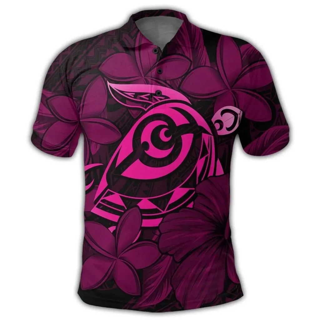 Alohawaii Shirt - Hawaiian Turtle Hibiscus Plumeria Kanaka Polynesian Polo Shirt Pink - Soft Style - AH - J4R