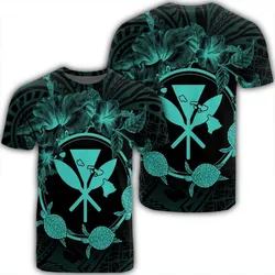 Hawaii Kanaka Turtle Hibiscus Polynesian T-Shirt - Anthea Style Turquoise - AH