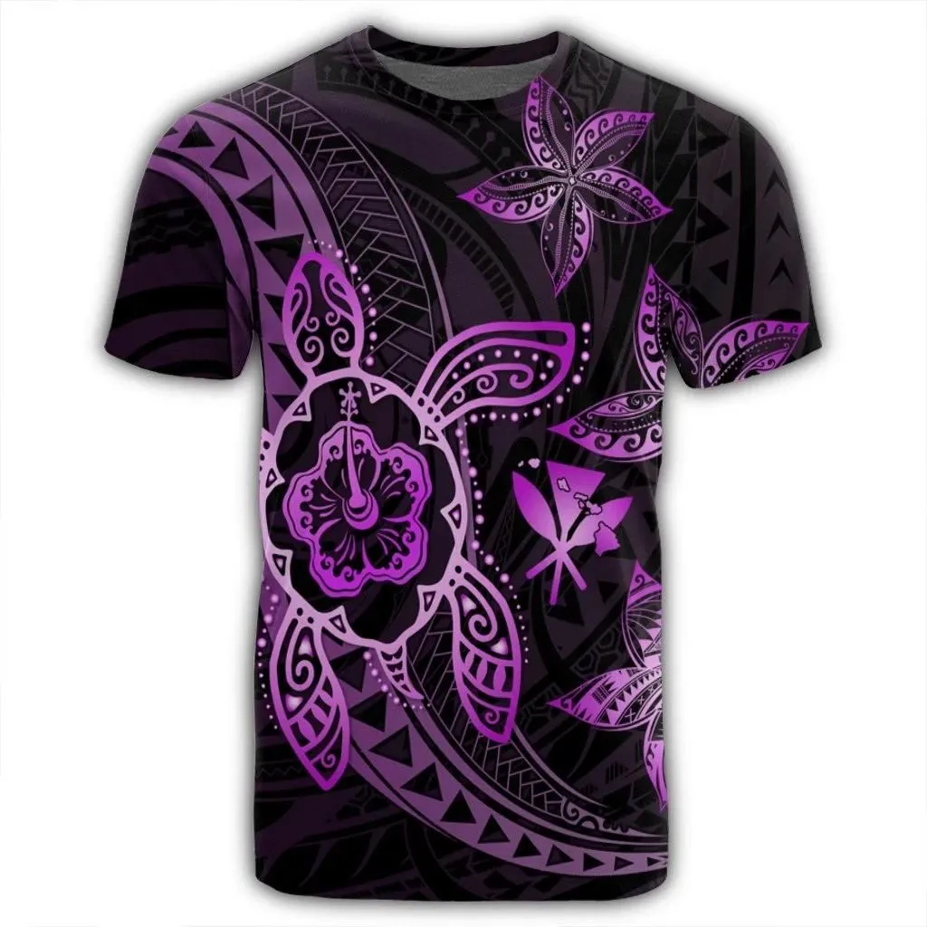 Alohawaii Tee - Kanaka Map Hibiscus Plumeria Turtle Art Pink Polynesian T-shirt AH - JR
