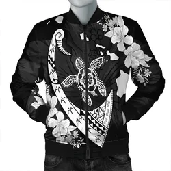Hawaiian Map Hibiscus Turtle Fish Hook Polynesian Bomber Jacket - AH