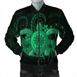 Hawaii Turtle Hibiscus Polynesian Bomber Jacket - Full Style - Green - AH