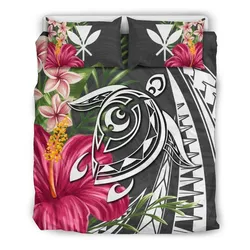 Hawaii Polynesian Turtle Tropical Hibiscus Plumeria Bedding Set - Gray - AH - J4