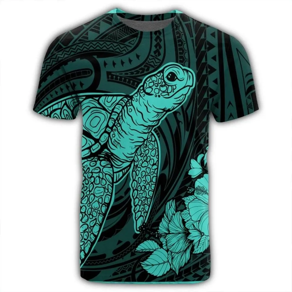 Alohawaii Tee - Hawaiian Hibiscus Memory Turtle Polynesian T-Shirt Turquoise - AH - JR