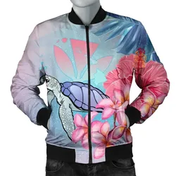 FamilyGater Jacket - Hawaii Map Kanaka Turtle Galaxy Night Plumeria Hibiscus Bomber Jacket - AH - J5R