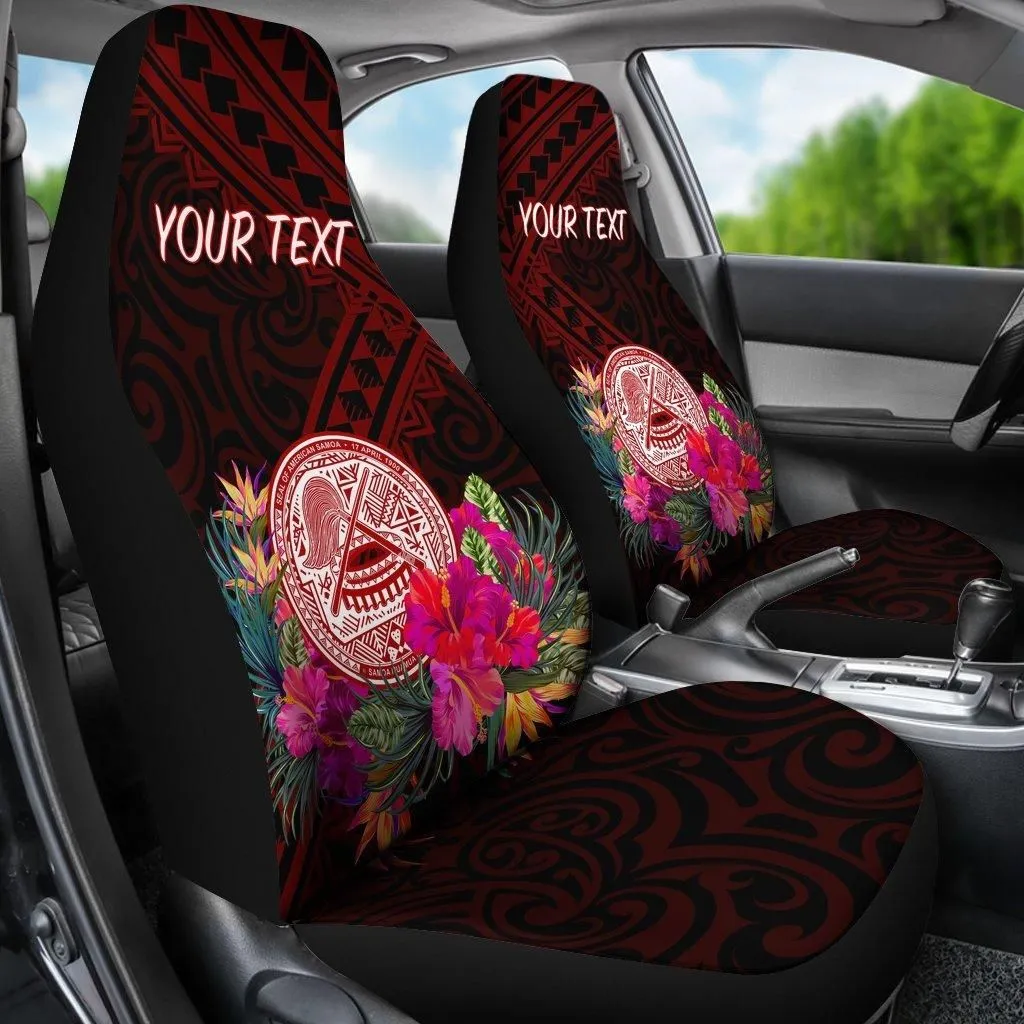 American Samoa Personalised Car Seat Covers - Coat Of Arm With Polynesian Patterns