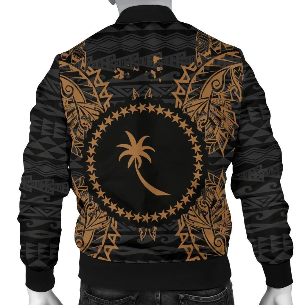 Chuuk Polynesian Mens Bomber Jacket Map Gold