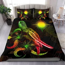 Marshall Islands Polynesian Bedding Set - Turtle With Blooming Hibiscus Reggae