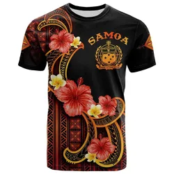 Samoa T shirt - Hibiscus Plumeria Mix Tribal Leaves
