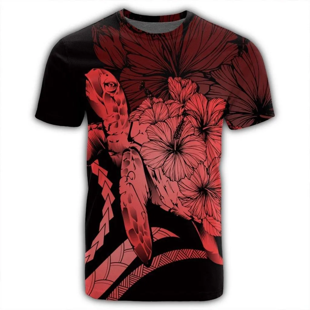 Hawaiian - Hawaii Turtle Hibiscus Polynesian Vintage T-Shirt - Red - AH