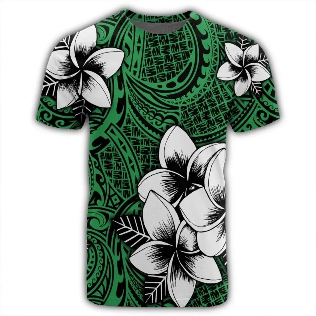 Alohawaii Tee - Hawaiian Plumeria Tribal Polynesian T-Shirt Green AH - J0R