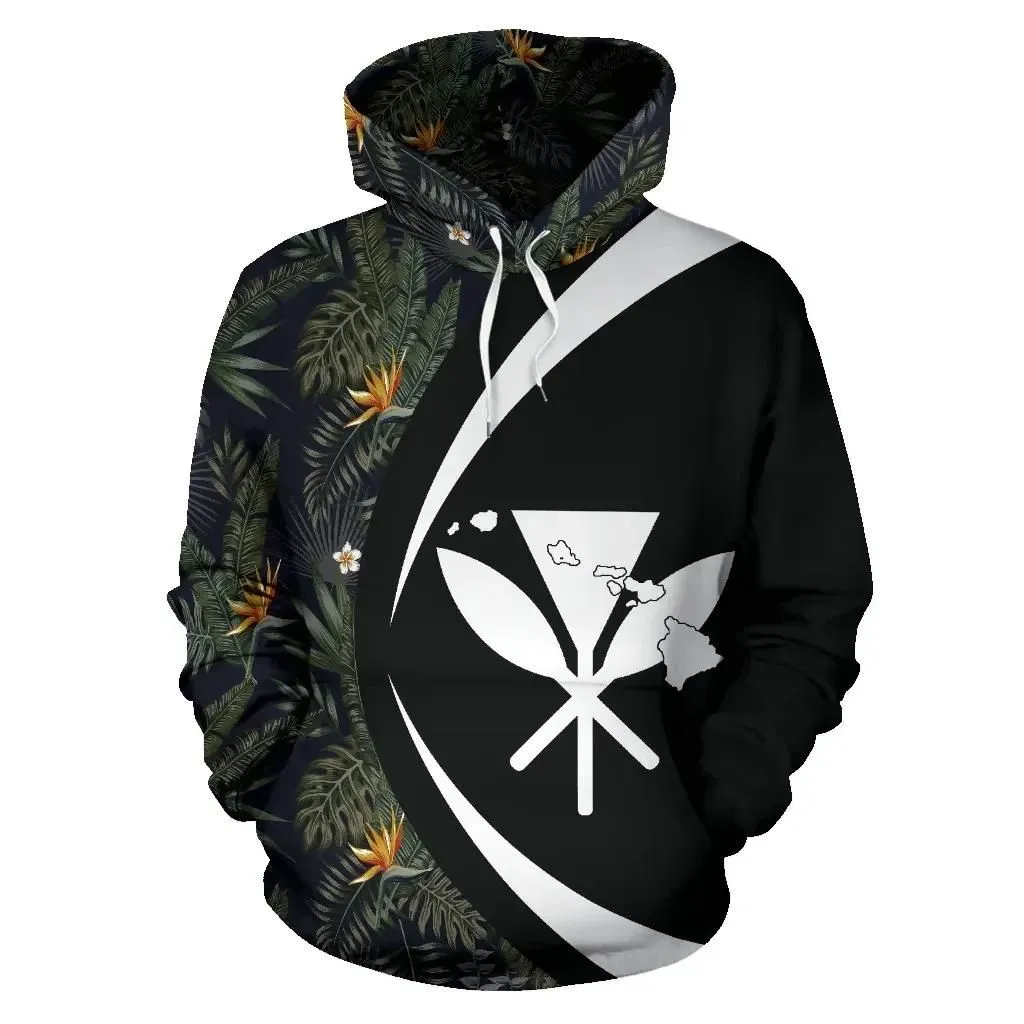 Alohawaii Hoodie - Kanaka Tropical Leaves And Flowers In The Night Hoodie - Circle Style - AH - J1
