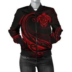 FamilyGater Jacket - Hawaii Turtle Map Polynesian Women's Bomber Jacket - Red - Frida Style - AH J9