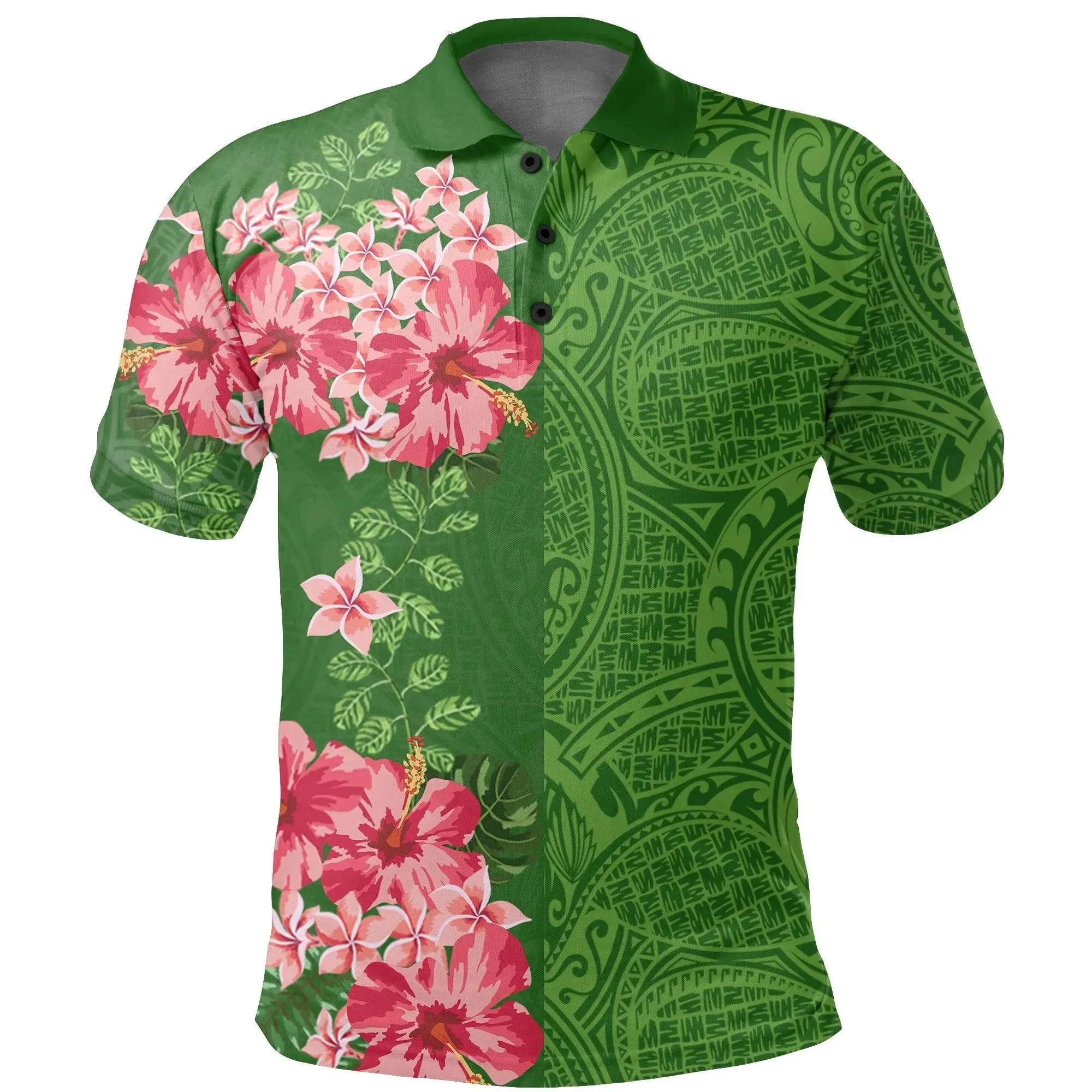 Hawaii Tropical Polynesian - Hawaiian Polo Shirt - Curtis Style - Green - AH - J2
