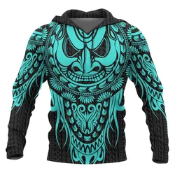Polynesian Hoodie - Tattoo Tiki Neon Blue