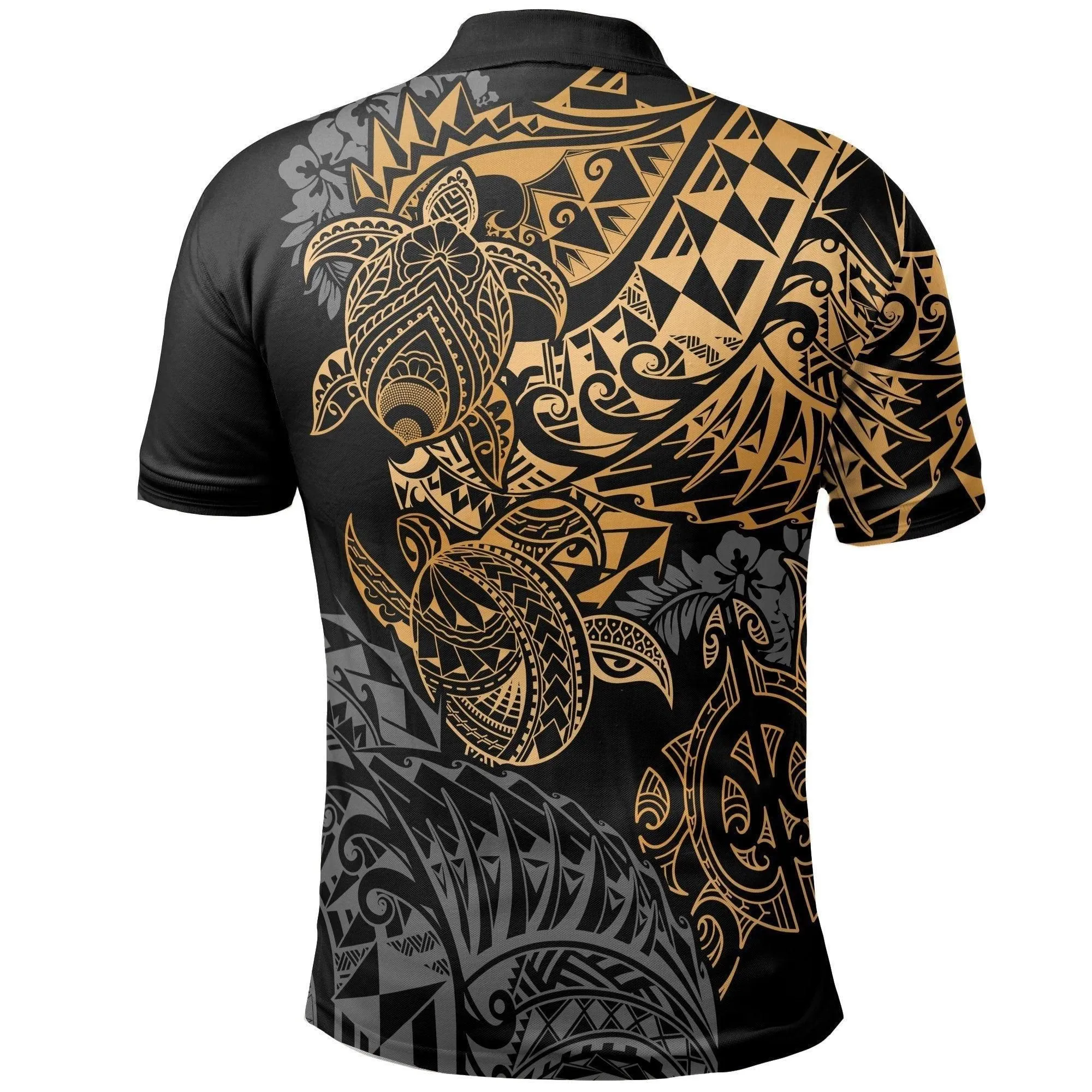 American Samoa Polo Shirt - American Samoa Seal Gold Turtle Hibiscus Flowing