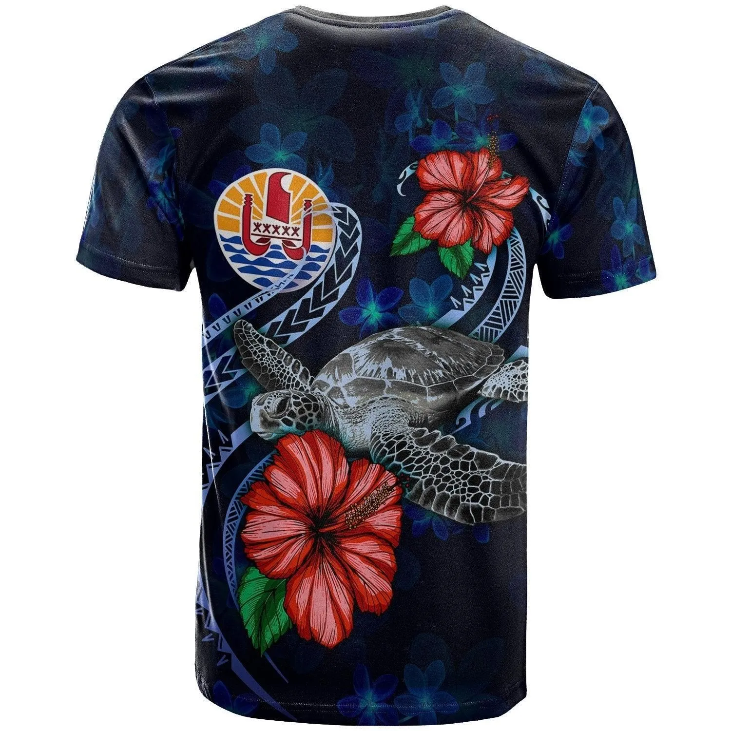 Tahiti Polynesian T shirt - Blue Turtle Hibiscus